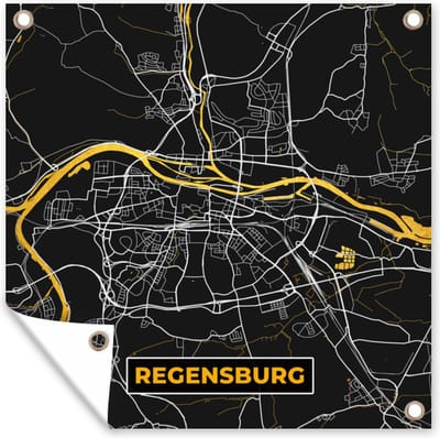 Tuin poster Stadskaart – Kaart – Regensburg – Gold – Duitsland – Plattegrond - 200x200 cm - Tuindoek