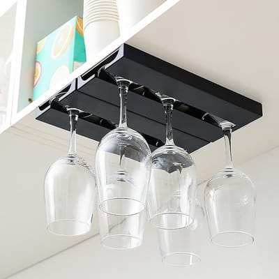 TIM® Ophangrek Wijnglazen - Wijnglazenhouder – Set van 2 - Metalen Wijnglazenrek - Glazenrek Met 5 Rijen - Wijnglashouder – Organizer - Stijlvol – Bar, Keuken & Cafe - Hangend – Zwart - 33cm x 5cm x 3cm