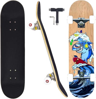 Compleet Skateboard voor Beginners en Gevorderden - 7-laags Esdoorn Hout - Double Kick Concave
