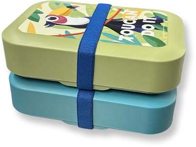 Vaatwasserbestendig – blauw en groen – 650 ml - Where's The Food - Toucan Voordeelset 2 stuks Amuse Brooddoos – Medium (185x125x50mm) – Lunchbox Met Rekker – Hoogte Verstelbaar