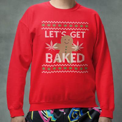 Foute Kerst Trui Rood Let's Get Baked XS