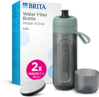 BRITA - Fill&Go - Drinkfles ACTIVE voor Volwassenen - 0,6L - LimoenGroen - inclusief 1 MicroDisc Brita Filterpatroon - Ideaal voor Drinkflessen