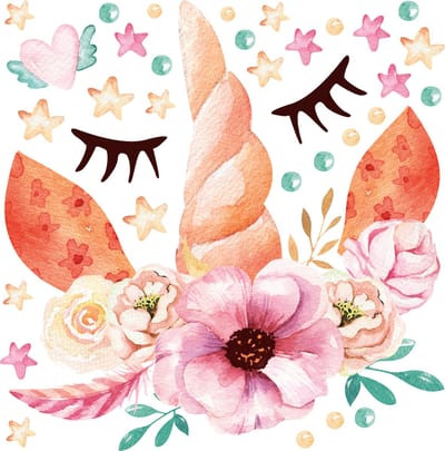 Muurstickers - Eenhoornbloemen - Transparante achtergrond - 110x110cm