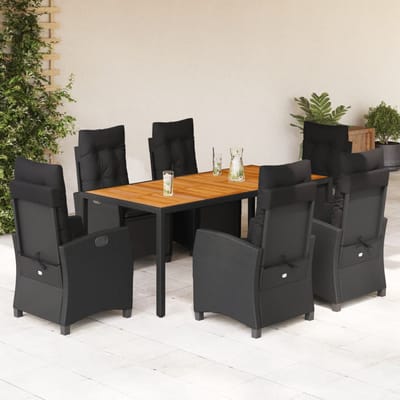 vidaXL - 7-delige - Tuinset - met - kussens - poly - rattan - zwart