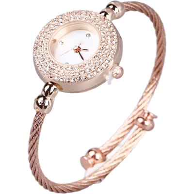 Dames Armbandhorloge Kwarts Uurwerk Verstelbare Dunne Band Dameshorloge voor Dagelijks Feest Roségoud beige