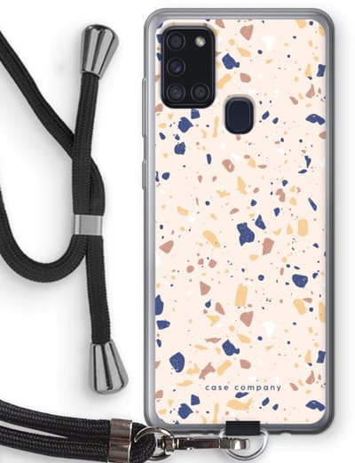 Case Company® - Hoesje met koord geschikt voor Samsung Galaxy A21s hoesje met Koord - Terrazzo N°23 - Telefoonhoesje met Zwart Koord - Bescherming aan alle Kanten en Over de Schermrand