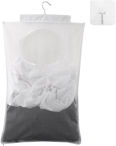 Duurzame waszak om op te hangen aan de deur, doorzichtige mesh-polyester waszak met zelfklevende haken voor slaapkamerkasten, deuren, muren, reizen (wit, zwart)
