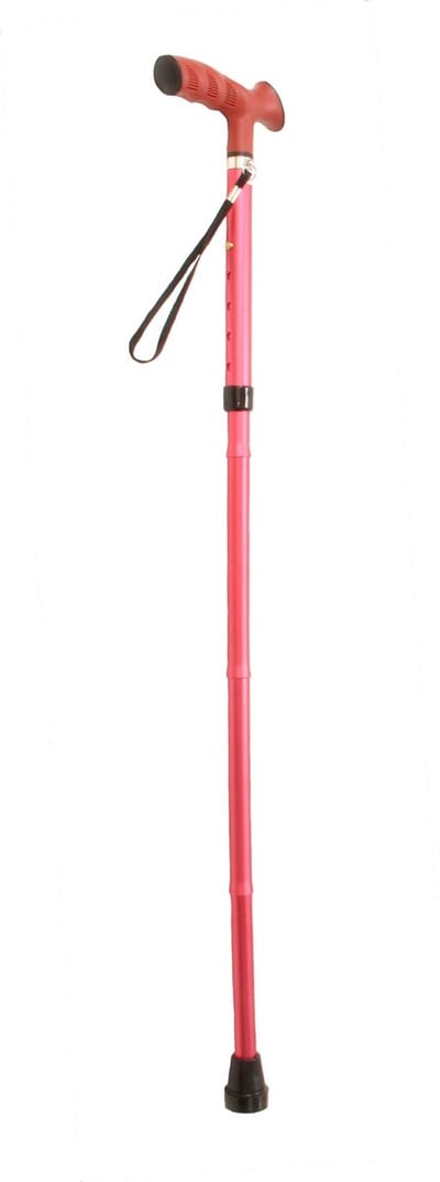 Premis Opvouwbare Wandelstok – Verstelbaar 70-80 cm – TPR Ergonomische Greep – Lichtgewicht Aluminium – Inclusief Polsbandje & Rubberen Dop - Mat Rood