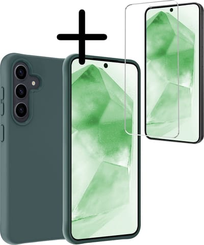 Hoesje Met Screenprotector - Geschikt voor Samsung Galaxy A55 - Sterk & Shockproof - Back Cover - Siliconen Case - Telefoon Hoes - Donkergroen