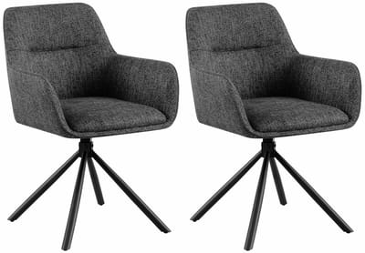 CLP Tipton Set van 2 Eetkamerstoelen - met rugleuning - klassiek - draaibaar - stof - Stof/donkergrijs