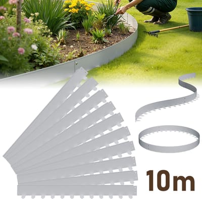 Borderranden en Grasrand in Zilver - Metalen Tuinafscheiding Set (10m totaal: 10x 100x5cm) - Gazonranden Verstevigd met 120 Spikes