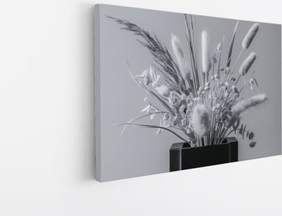 Saammp Canvas Schilderij - Zwart - wit - bloemen - Natuur - 45x30 - Foto op canvas - Wanddecoratie - Muurdecoratie Woonkamer - Kantoor Decoratie