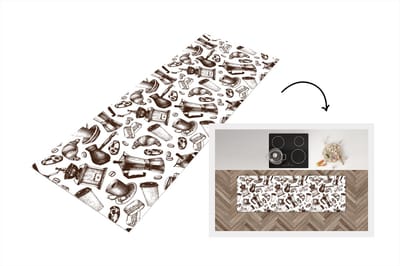 Keukenloper - Loper keuken - Koffie - Croissant - Patroon - 150x50 cm - Keukenloper vinyl