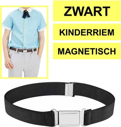 Fako Fashion - Kinderriem Elastisch Magnetisch - Elastische Riem Voor Kinderen - Rekbare Riem - Broekriem - Stretch Riem - Zwart