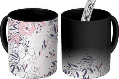 Magische Mok - Foto op Warmte Mokken - Koffiemok - Vintage - Bloem - Roze - Patronen - Magic Mok - Beker - 350 ML - Theemok