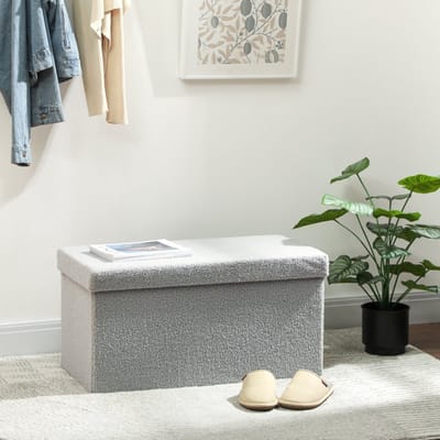 MODFU - Opbergbank - Met Deksel En Opvouwbaar - Voor Woonkamer Of Slaapkamer - Polyester - Lichtgrijs - 76 X 38 X 38 Cm