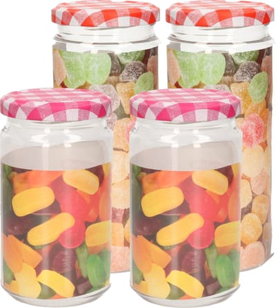 Plasticforte Weckpotten/inmaakpot set Classic - 4x - 450/650 ml - kunststof - draaideksel - rood