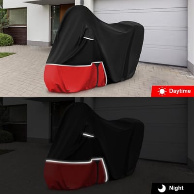SnelShoppen - Motorhoes voor buiten, waterdicht, winterbestendig, 420D Oxford-stof, geschikt voor Piaggio MP3 400/500 met kofferbak, zwart en rood, mo