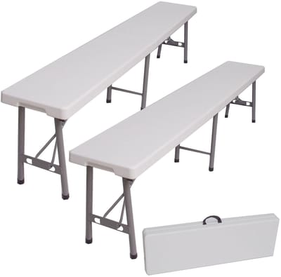 TRUTZHOLM Klapbank Set van 2 stuks - Biertent Bankje Opvouwbaar 180cm Wit - Kunststof Feestbank Kofferbank Partytent Tuin