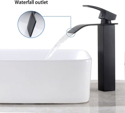 Auralum max Wastafelkraan Zwart - Badkamer Kraan -Watervalkraan - Warm en Koud - Waterfall Wastafelkraan - Zwarte Badkamerkraan - Waterbesparend