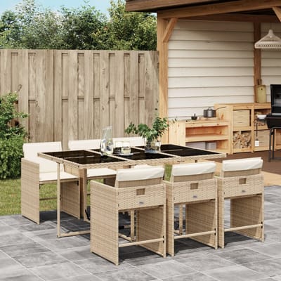 vidaXL - 7-delige - Tuinset - met - kussens - poly - rattan - beige