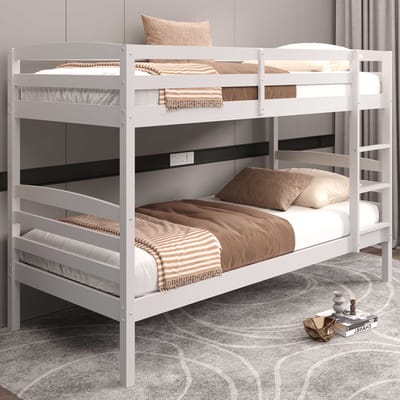 Stapelbed Roy 90x200 | Splitsbaar | Wit Grenen - Rousseau - Stapelbed - Wit - Hout Eenpersoons Stapelbed