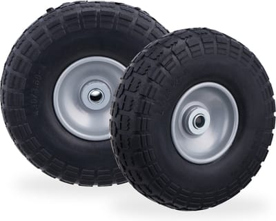 2x steekwagenwiel 4.1/3.5-4'' - tot 150 kg - 260x85mm - massief rubber - zwart-grijs
