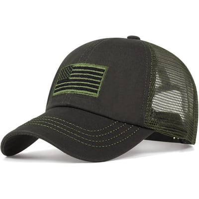 Heren Baseballpet met Amerikaanse Vlag Geborduurd Truckerpet Militaire Legerpet black
