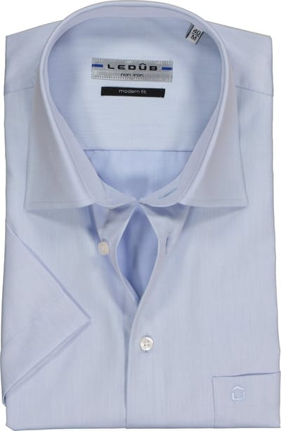 Ledub Modern Fit overhemd korte mouw -  blauw - Strijkvrij - Boordmaat: 38