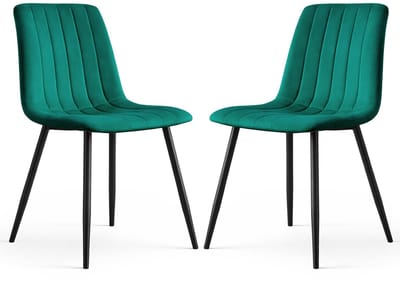 Set van 2 Eetkamerstoelen LIVO / Gestoffeerde Stoelen / Fluwelen Stoelen en Metalen Poten / Flesgroen met zwarte benen