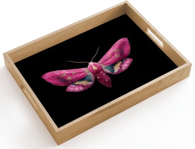 Dienblad hout 40x30 cm - Schootdienblad - Vlinder - Roze - Nachtvlinder - Borrelplank rechthoek - Plateau dienbladen