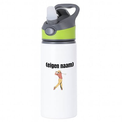 Hacebo® - golfer man met eigen naam waterfles met rietje groen - Golf - golfers - leuk cadeau voor iemand die houdt van golfen - cadeau - kado - water fles - 650ML