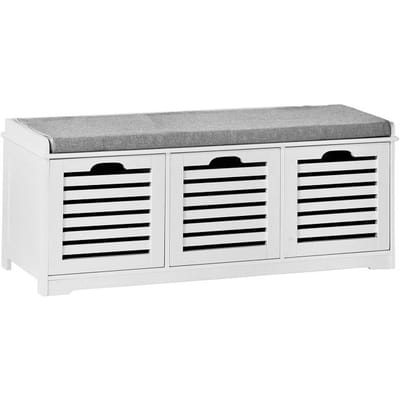 SoBuy Schoenenkast met gestoffeerd zitvlak - 3 Manden  -Landelijk - Max. 120 kg -105 x 35 x 43 cm - Wit / Grijs