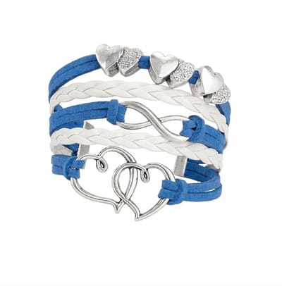 Blauw Witte Armband met Hartjes & Infinity Symbool – Gevlochten Vriendschapsarmband voor dames