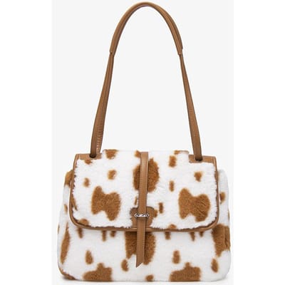 Herfst/Winter Dames Tote Bag Pluche Tas Koe Bloem Imitatie Konijnenhaar Grote Capaciteit Onderarm Tote Bag Woon-werkverkeer bruin