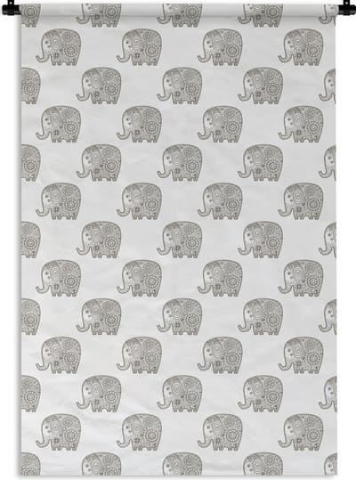 Wandkleed - Wanddoek - Doodle - Olifant - Design - 120x180 cm - Wandtapijt