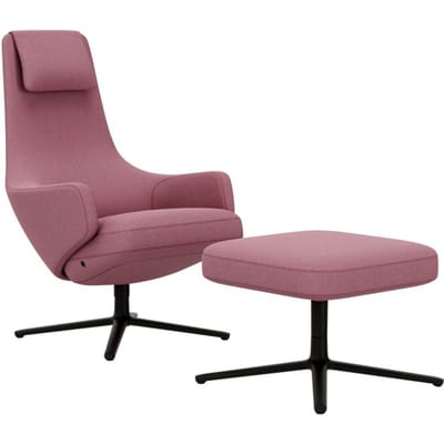 Vitra - Repos Fauteuil & Ottoman - basic dark gepoedercoat - Cosy2 zachtrose - Zithoogte 45 cm - roze
