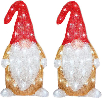 Set van 2x stuks kerstverlichting Led figuren voor buiten gnome/dwerg 19 x 22 x 44 cm met 60 lampjes helder wit