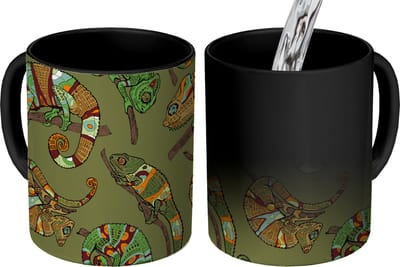 Magische Mok - Foto op Warmte Mokken - Koffiemok - Patroon - Jungle - Kameleons - Magic Mok - Beker - 350 ML - Theemok