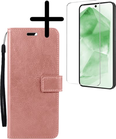 Hoesje Met Screenprotector - Geschikt voor Samsung Galaxy A55 - Luxe Pasjeshouder - Bookcase Portemonee - Flip Case - Kunstleer Book Case - Flipcase - Book Cover - Walletcase - Portemonneehoes - Rosé goud