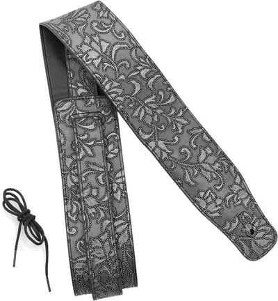 Premium Gitaarband met Klassiek Patroon voor Bas-, Elektrische en Akoestische Gitaren - Zilver Leer, Comfortabel en Duurzaam