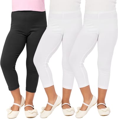 Merry Style 3 Pak Meisjes Leggings - Sport - Vrijetijdsbroek – Capri - Katoen - Zwart/Wit/Wit – 116 - MS-MS10-226-LE