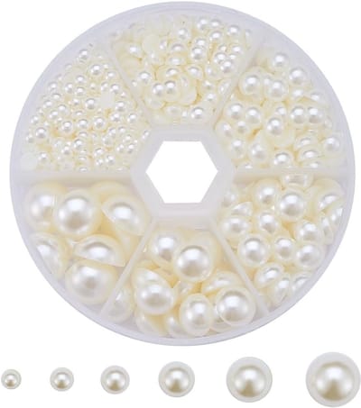 PandaHall 690 stuks halfronde cabochon-kralen, 4 mm, 5 mm, 6 mm, 8 mm, 10 mm, 12 mm, halfronde kralen van ABS acryl voor modesieraden, scrapbooking, nail art, knutselen