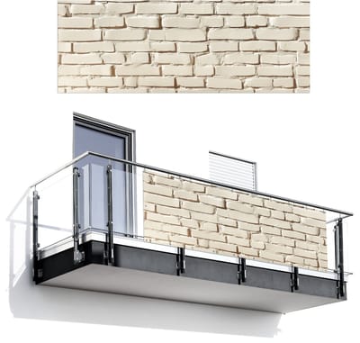 Balkonscherm 300x110 cm - Balkonposter Bakstenen - Muur - Licht - Wit - Balkon scherm decoratie - Balkonschermen - Balkondoek zonnescherm