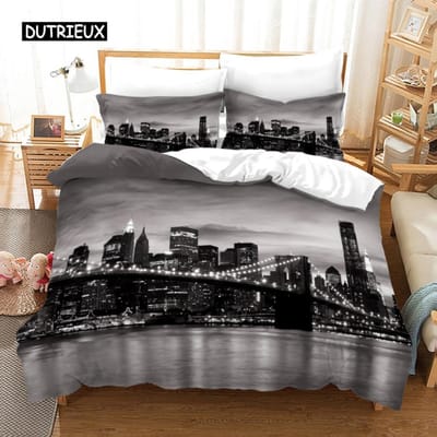 New York City Night View Beddengoedset Queen King Size Dekbedovertrek / Dekbedovertrek Kussensloopset Zacht Huistextiel Beddengoed US Full(200x230cm)