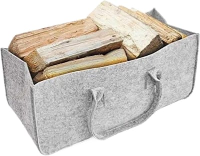 Hout Opslag Tas - Tijdschriftenhouder Mand - Haardhout Dragen - Robuuste Handgrepen - 45x27x26cm - Grijs