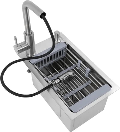 Ruime roestvrijstalen spoelbak 46 x 28 x 22 cm met uittrekbare kraan voor keuken, bijkeuken en restaurantgebruik