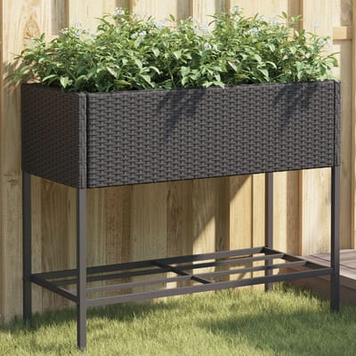 vidaXL - Plantenbak - met - schap - poly - rattan - zwart