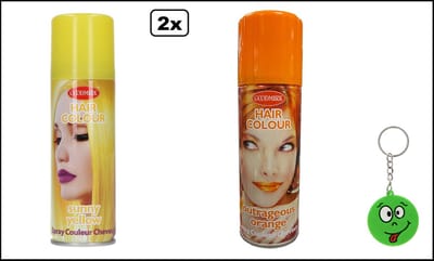 2x Haarverf/haarspray geel en oranje 125 ml - Smiley - Festival thema feest carnaval haar kleurspray party