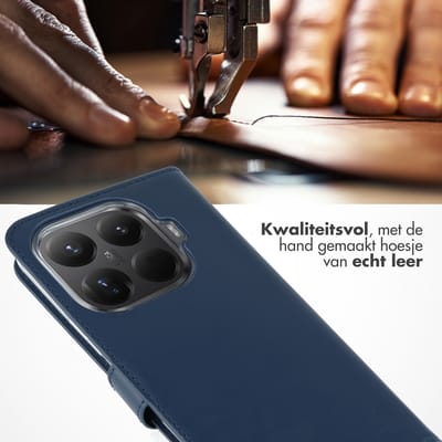 Selencia Hoesje - Geschikt voor Xiaomi 15T Pro - Echt Lederen Bookcase - Donkerblauw